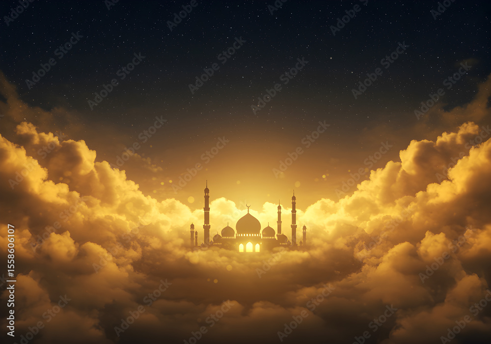 Fototapeta premium Crescent moon and stars islamic background with elegant design