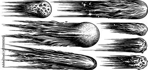 Vintage comet illustration with glowing trails for celestial and cosmic-themed designs