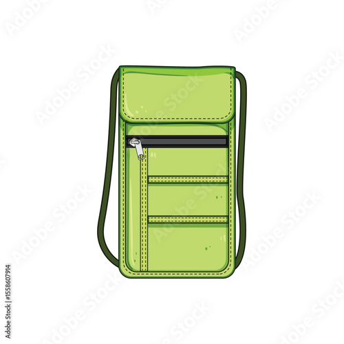 strap travel neck pouch cartoon vector illustration