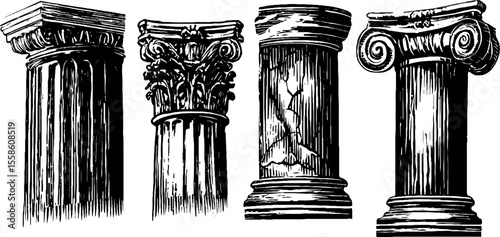 Vintage architectural column and base molding sketch for retro design projects