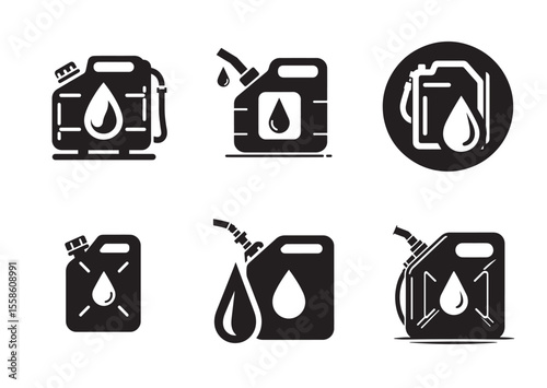 Fuel Container with Large Drop Silhouette Vector Illustration Set