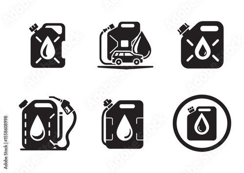 Fuel Container with Large Drop Silhouette Vector Illustration Set