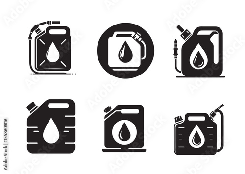 Fuel Container with Large Drop Silhouette Vector Illustration Set