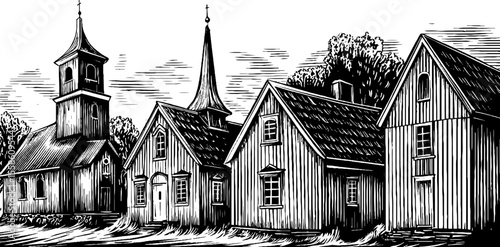 Nordic church architecture: historic wooden structures with steep roofs