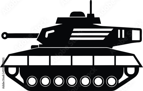 military tank silhouette, war vehicle icon, black combat illustration