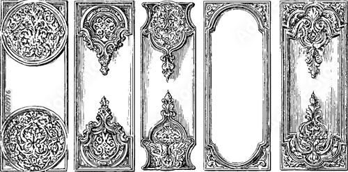 Vintage ornamental panels with rosette frames for creative design projects