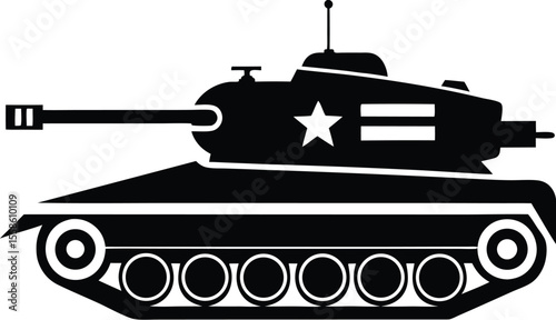 military tank silhouette, war vehicle icon, black combat illustration