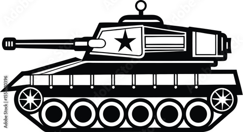 military tank silhouette, war vehicle icon, black combat illustration