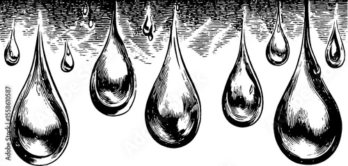 Vintage raindrop silhouette pattern for retro design projects