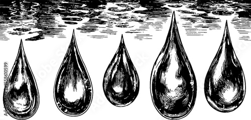 Vintage raindrops and trailing water silhouette for artistic design
