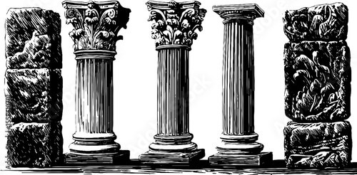 Renaissance borders and symmetrical columns sketch for design and decoration