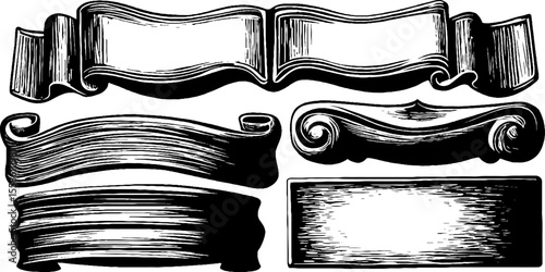 Set of vintage scroll ornaments and cartouche shapes for retro design projects