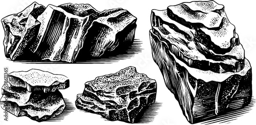 Hand-drawn stone textures with chiseled edges and broken patterns for design projects