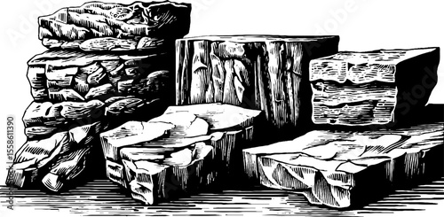 Vintage stone textures with chiseled edges – retro hand drawn engraving for design