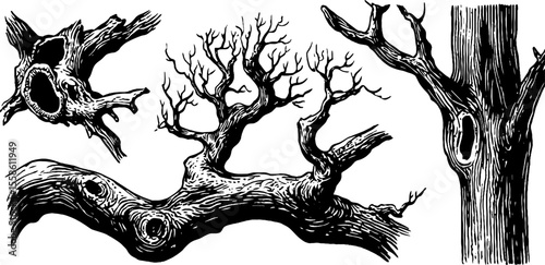 Vintage tree branches and gnarled limbs illustration