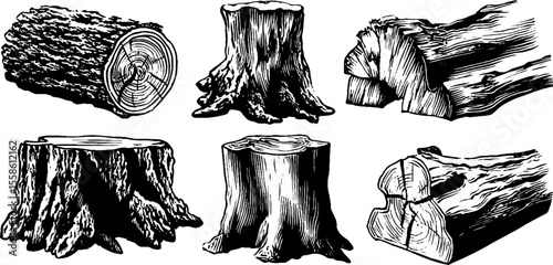 Vintage tree trunk and bark textures sketch for design and print projects