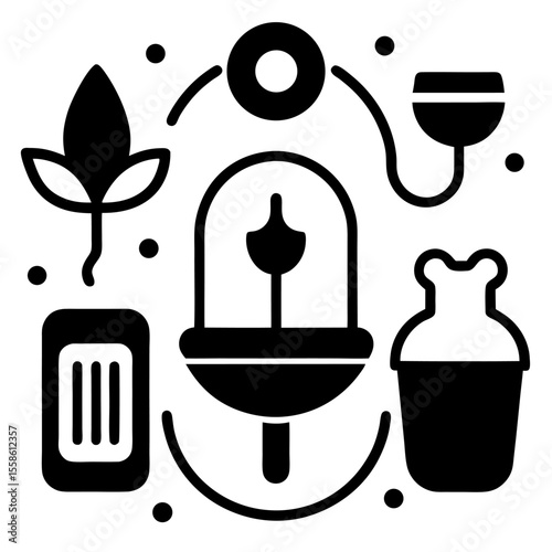 Feminine hygiene products, sanitary napkin symbols, clean and simple schematic vector icon on white background.