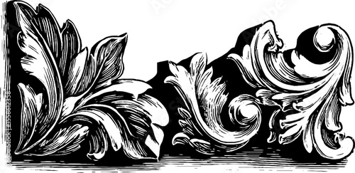 Victorian ornaments and curled foliage design for vintage decor and crafts