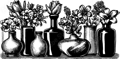 Elegant vintage vases with floral arrangements for art and decor inspiration
