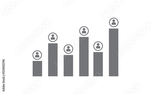 Vector illustration of ascending bar chart with user icons representing growth, performance, and team development. Ideal for business, HR, and infographic use, high resolution image without background