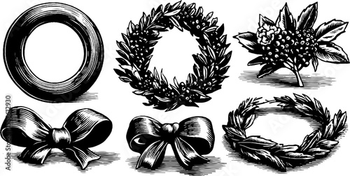 Vintage circular wreaths and floral bundles for handcrafted design and decoration