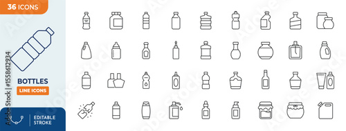 Bottles line editable icon set. Editable stroke. Vector illustration