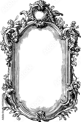 Ornate vintage mirror frame from 18th century with intricate floral design for decoration and arts