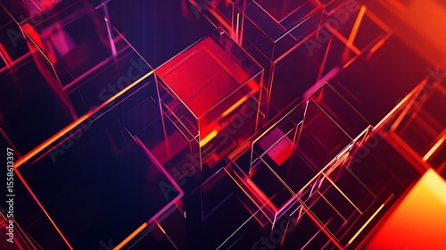 Elegant abstract glass cubes, modern graphic design with purple and red hues