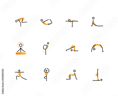 Yoga poses - set of line design style icons