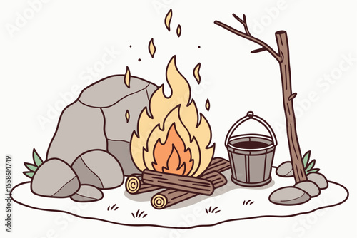 Bonfire Vector Illustration for Outdoor App UI