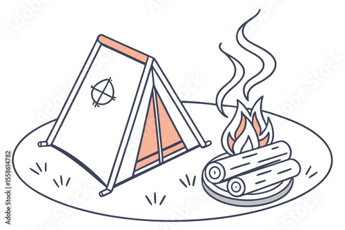 Flat Campfire Icon for Travel and Outdoor Apps