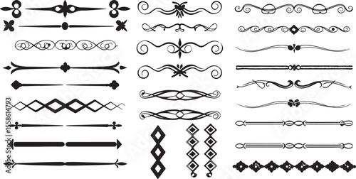 Decorative Black Line Elements Vector Set 50 Mixed Thin and Thick Strokes Minimalist Designs