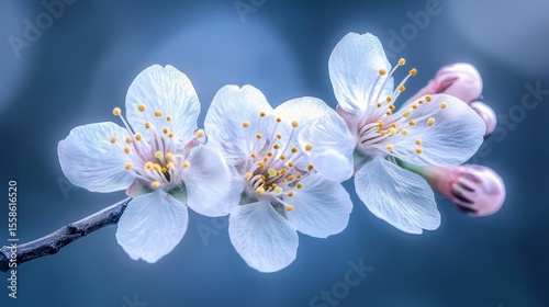 Dreamy Sprig Blossoming Delicate Floral Perfection with Soft Focus on Spring White and Pink Buds