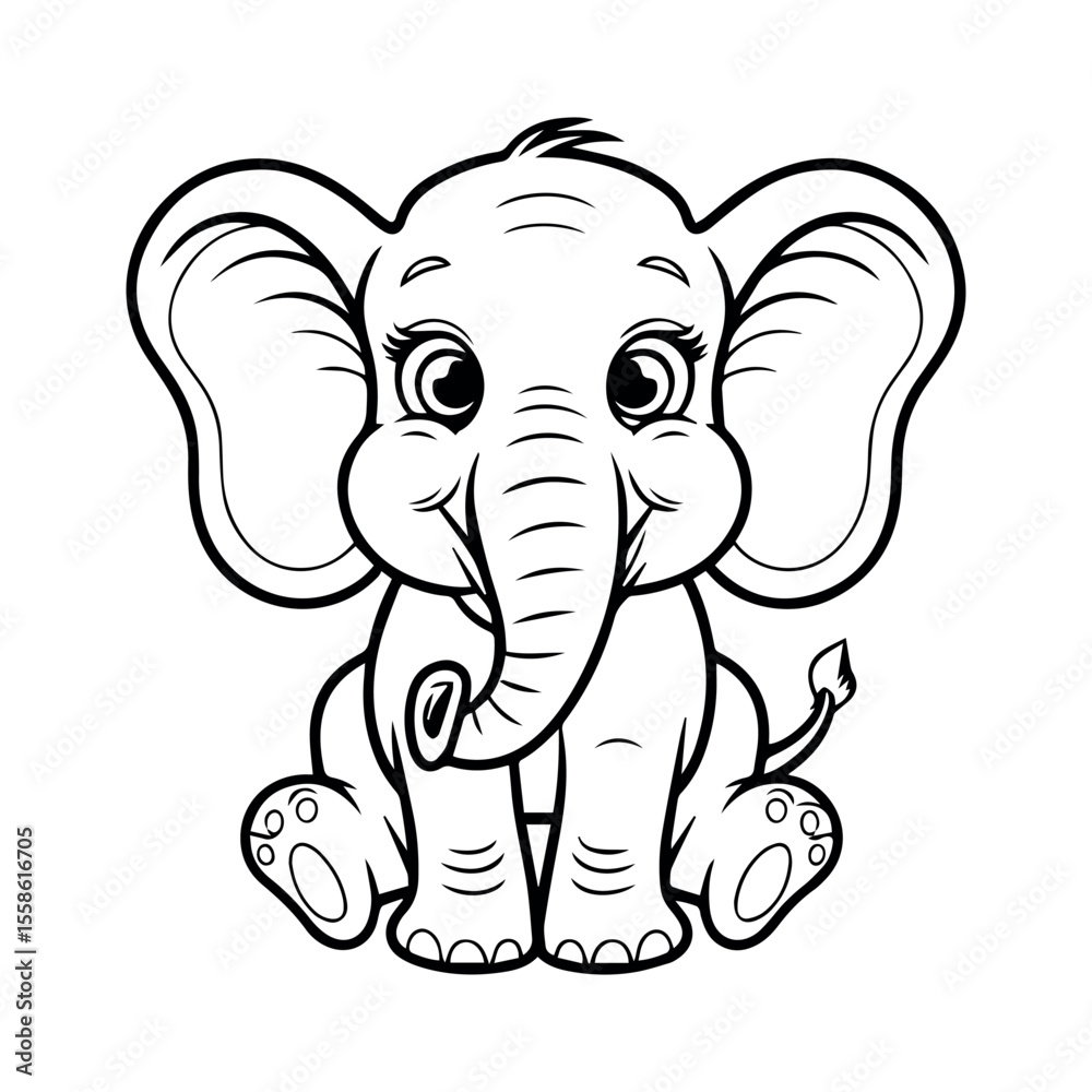 Naklejka premium Cute baby elephant drawing vector illustration for coloring book pages and kids crafts project