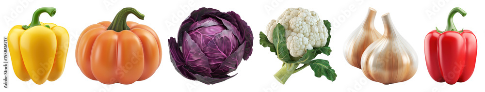 Obraz premium PNG Colorful fresh vegetables variety, element set on transparent background