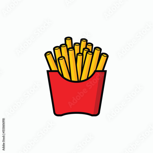 Golden French Fries: A vibrant cartoon illustration of crispy, golden french fries, perfectly arranged in a classic red container, ready to satisfy your craving for this timeless snack.