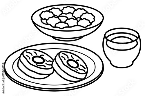 Minimalist Breakfast Plate Line Art Set – Lifestyle Food Vector Collection