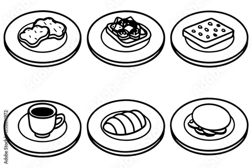 Minimalist Breakfast Plate Line Art Set – Lifestyle Food Vector Collection