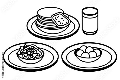 Minimalist Breakfast Plate Line Art Set – Lifestyle Food Vector Collection