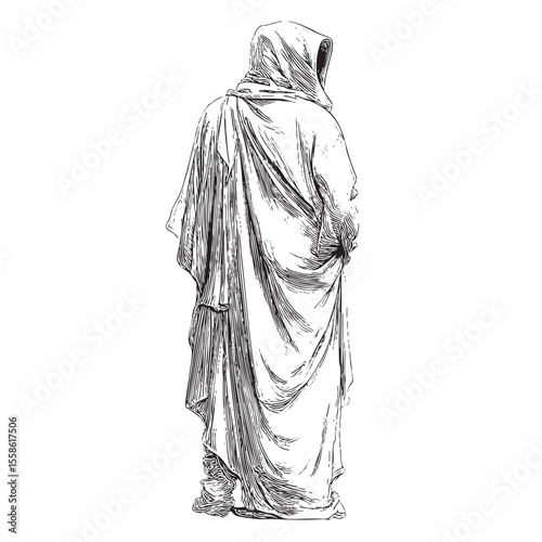 Figure draped in flowing fabric exuding mystery and elegance