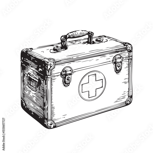 Vintage medical kit with red cross symbol for health and safety