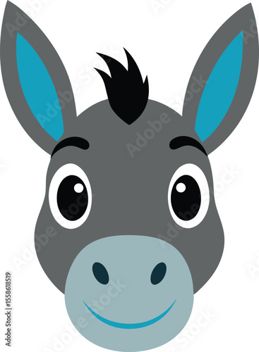 Donkey head cute expression on transparent background