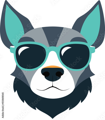 Dog face wearing sunglasses on transparent background