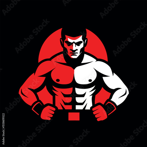 boxing champion muscular male athlete illustration Vector icon isolated on black background
