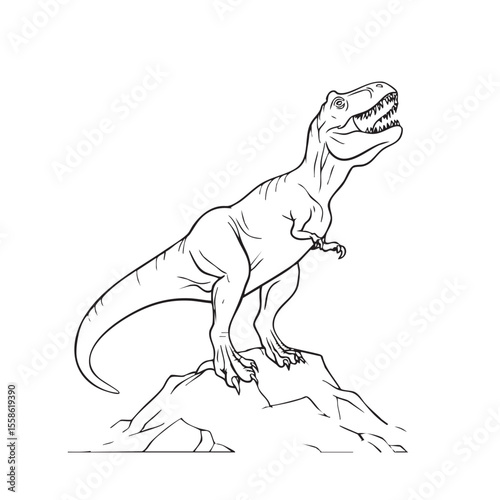 Dinosaur sketch on a rocky mountain landscape