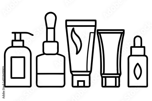 Minimalist Skincare Routine Line Art – Lifestyle Beauty Vector on White Background