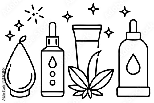 Minimalist Skincare Routine Line Art – Lifestyle Beauty Vector on White Background