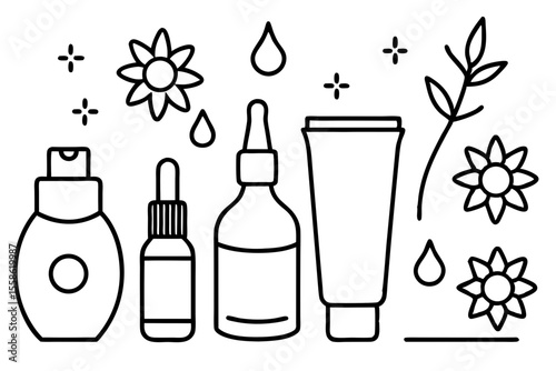Minimalist Skincare Routine Line Art – Lifestyle Beauty Vector on White Background