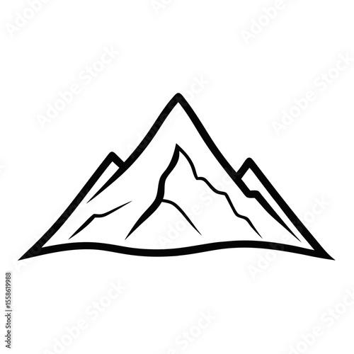Stylized white mountain range silhouette with jagged peaks against a stark black background