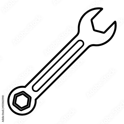 Minimalist Wrench Tool Line Art Vector